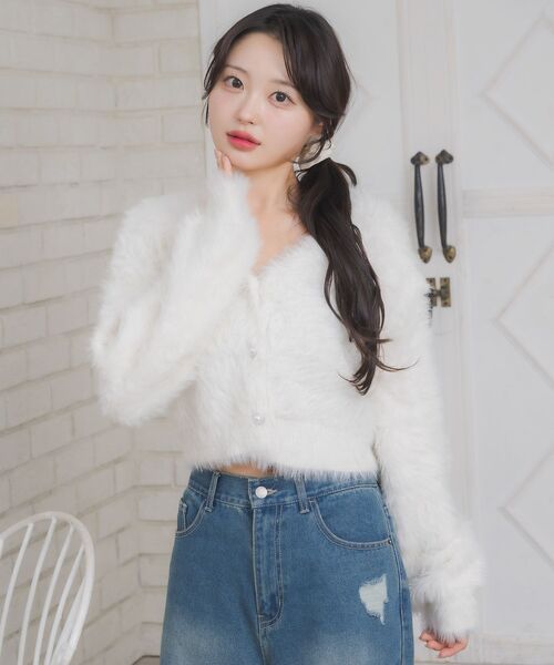 ems excite（エムズエキサイト）の「キラキラシャギーカーデ（カーディガン/ボレロ・レディース・チャコールグレー/オフホワイト/ピンク/グリーン・FREE）」の9枚目の写真