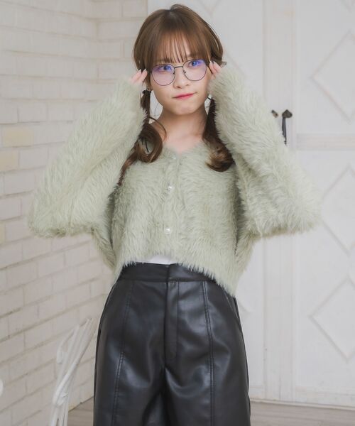 ems excite（エムズエキサイト）の「キラキラシャギーカーデ（カーディガン/ボレロ・レディース・チャコールグレー/オフホワイト/ピンク/グリーン・FREE）」の15枚目の写真