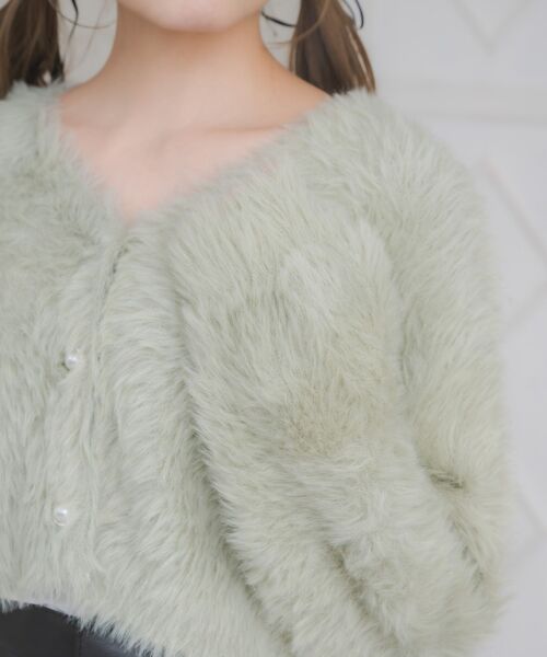 ems excite（エムズエキサイト）の「キラキラシャギーカーデ（カーディガン/ボレロ・レディース・チャコールグレー/オフホワイト/ピンク/グリーン・FREE）」の10枚目の写真