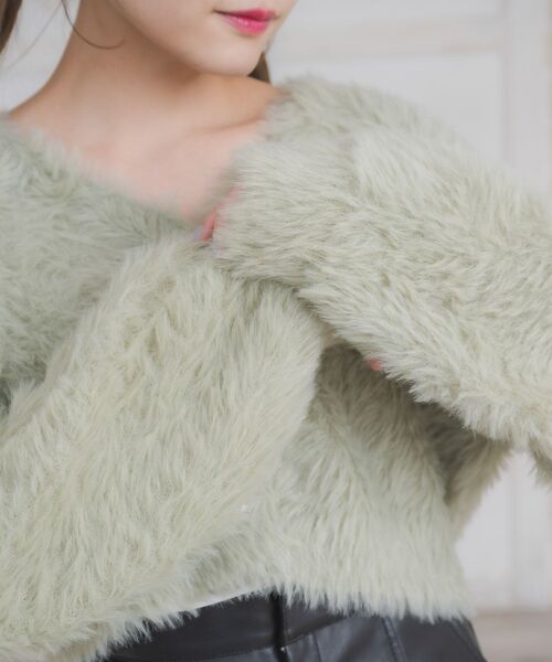 ems excite（エムズエキサイト）の「キラキラシャギーカーデ（カーディガン/ボレロ・レディース・チャコールグレー/オフホワイト/ピンク/グリーン・FREE）」の12枚目の写真