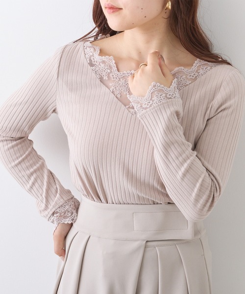 Remind me and forever(リマインドミーアンドフォーエバー)の「テレコVレース長袖プルオーバー(Tシャツ/カットソー・レディース・アイボリー/ブラック/グレイッシュベージュ・FREE)」の17枚目の写真