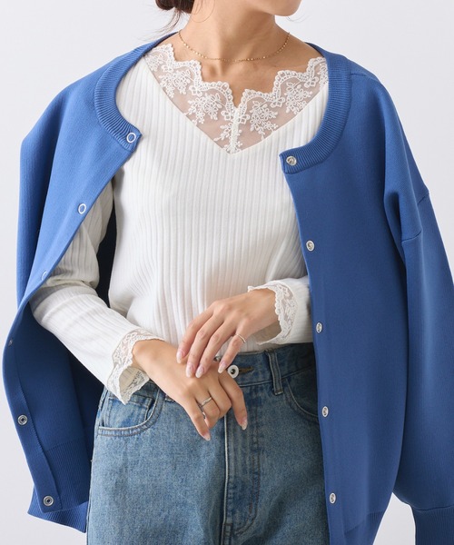 Remind me and forever(リマインドミーアンドフォーエバー)の「テレコVレース長袖プルオーバー(Tシャツ/カットソー・レディース・アイボリー/ブラック/グレイッシュベージュ・FREE)」の12枚目の写真