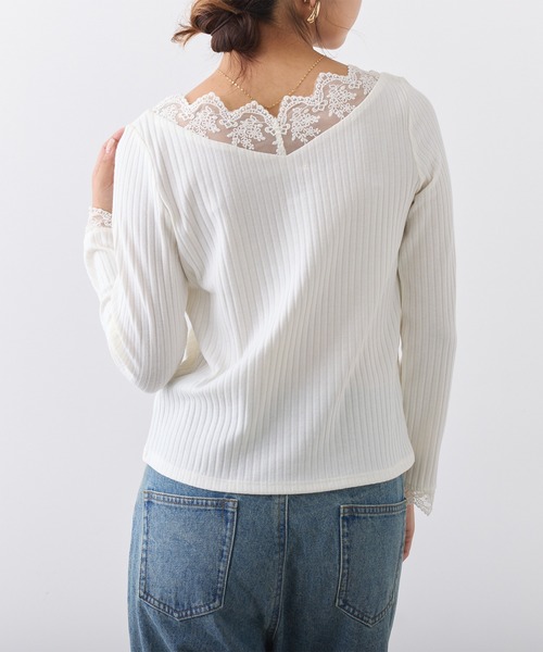 Remind me and forever(リマインドミーアンドフォーエバー)の「テレコVレース長袖プルオーバー(Tシャツ/カットソー・レディース・アイボリー/ブラック/グレイッシュベージュ・FREE)」の15枚目の写真