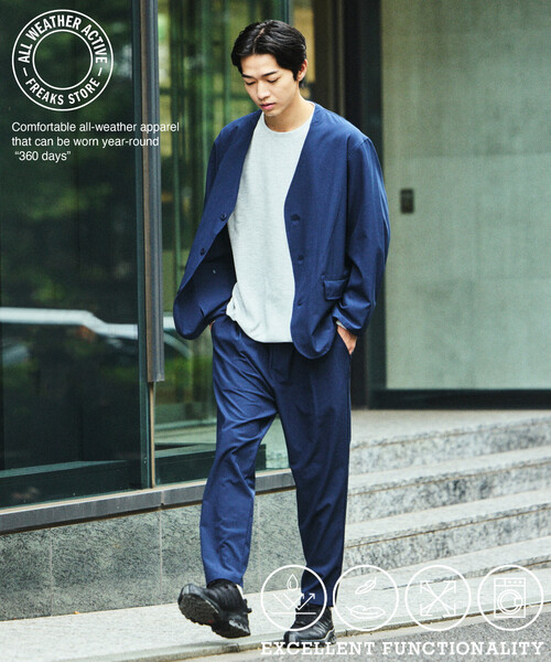 FREAK'S STORE（フリークスストア）の「限定展開 ALL WEATHER ACTIVE WEAR/オールウェザーアクティブウェア リラックスフィット ノーカラージャケットセットアップ/ワイドパンツ（ノーカラージャケット・メンズ・チャコールグレー/ブラック/ネイビー/グレイッシュベージュ・SMALL/MEDIUM/LARGE）」の16枚目の写真