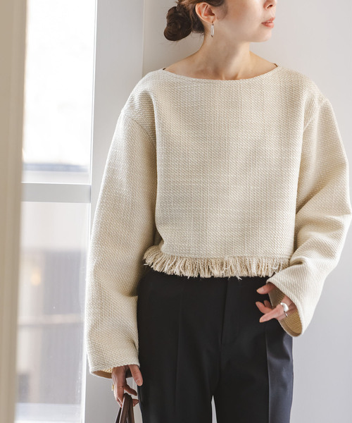 noble ツイードショートブラウス　ホワイト　ノーブル セール】《追加》ツイードショートトップス（シャツ/ブラウス）｜NOBLE