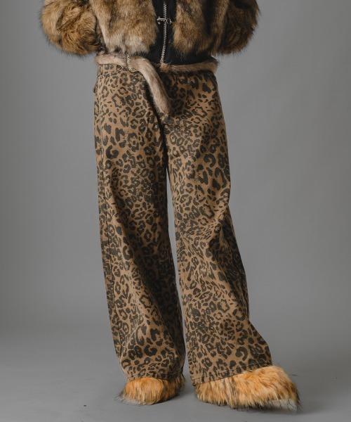 セール】レオパードワイドストレートパンツ（デニムパンツ）｜there is