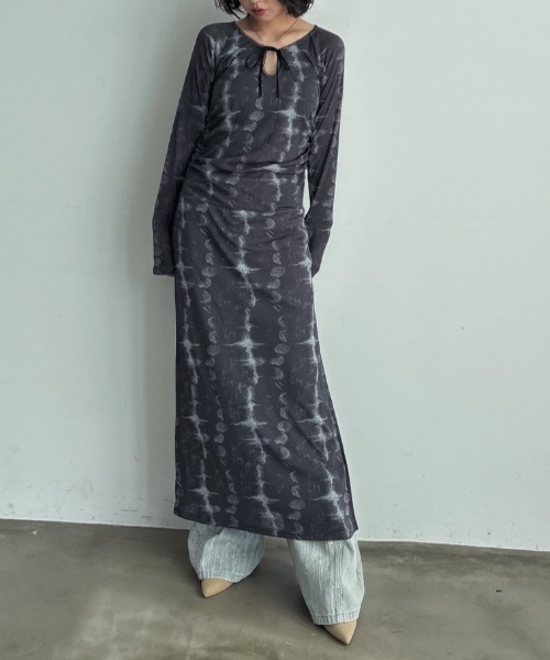 アソート柄フレアスリーブワンピース/チャイナライク