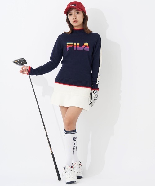 FILA GOLF(フィラゴルフ )の「【FILAGOLF/フィラゴルフ】レディースニット×中綿スカート|蓄熱裏地・保温性|異素材ミックスデザインレディースゴルフウェア(スカート・レディース・オフホワイト/ブラック・LARGE/MEDIUM)」の11枚目の写真