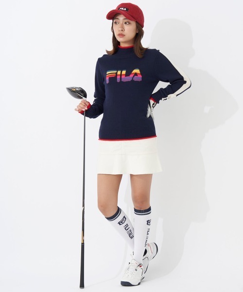 FILA GOLF(フィラゴルフ )の「【FILAGOLF/フィラゴルフ】レディースニット×中綿スカート|蓄熱裏地・保温性|異素材ミックスデザインレディースゴルフウェア(スカート・レディース・オフホワイト/ブラック・LARGE/MEDIUM)」の12枚目の写真