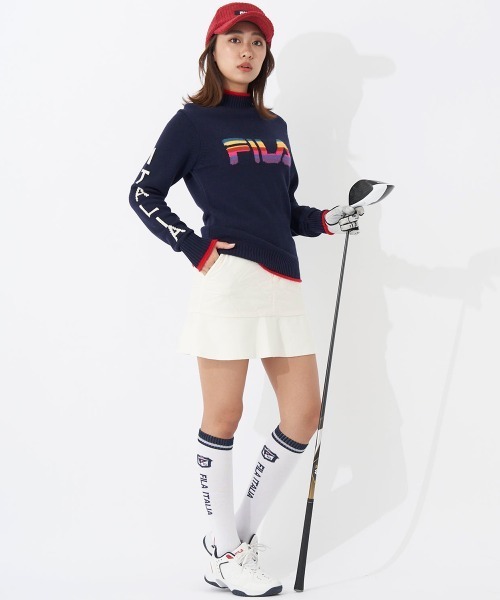 FILA GOLF(フィラゴルフ )の「【FILAGOLF/フィラゴルフ】レディースニット×中綿スカート|蓄熱裏地・保温性|異素材ミックスデザインレディースゴルフウェア(スカート・レディース・オフホワイト/ブラック・LARGE/MEDIUM)」の13枚目の写真