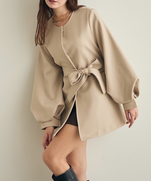 ボリュームスリーブノーカラージャケット（ノーカラージャケット