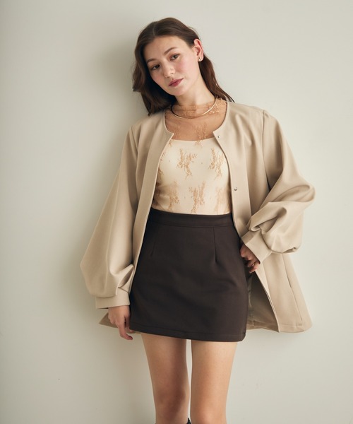 Lunea（ルネア）の「ボリュームスリーブノーカラージャケット（ノーカラージャケット・レディース・ブラック/ベージュ・FREE）」の10枚目の写真