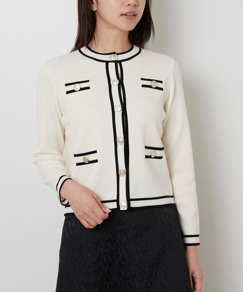 NARACAMICIE（ナラカミーチェ）の「【NARACAMICIE】配色ニットカーディガン（カーディガン/ボレロ・レディース・グレー/ブラック/ホワイト・M）」の2枚目の写真