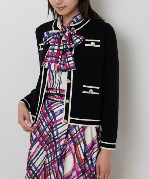 NARACAMICIE（ナラカミーチェ）の「【NARACAMICIE】配色ニットカーディガン（カーディガン/ボレロ・レディース・グレー/ブラック/ホワイト・M）」の3枚目の写真