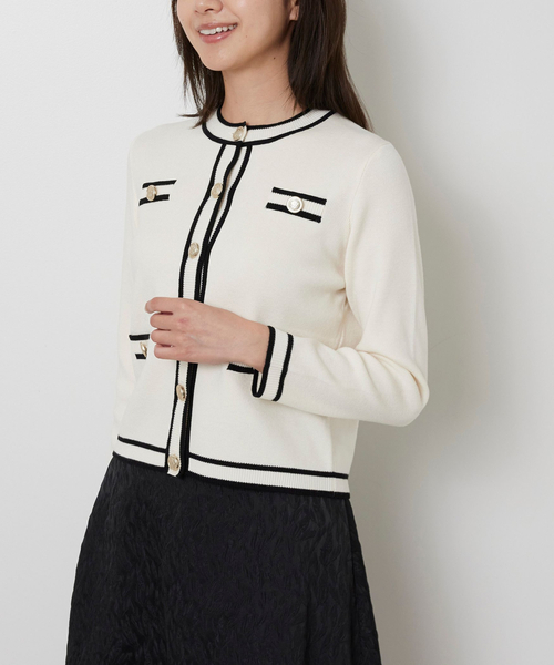 NARACAMICIE（ナラカミーチェ）の「【NARACAMICIE】配色ニットカーディガン（カーディガン/ボレロ・レディース・グレー/ブラック/ホワイト・M）」の4枚目の写真