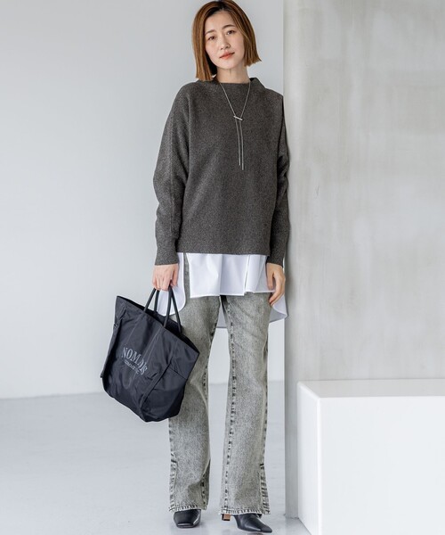 23区 L(ニジュウサンクオオキイサイズ)の「【洗える】ウールカシミヤラメ ドルマンスリーブ ニット(ニット/セーター・レディース・スモーキーグリーン系/黄土色系/グレー系/アイボリー系・46/44)」の10枚目の写真
