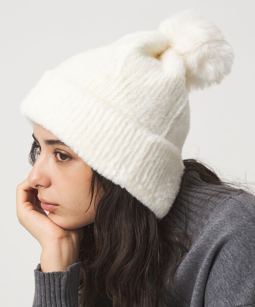 green label relaxing(グリーンレーベルリラクシング)の「ニットシャギー ポンポンキャップ / ニットキャップ(ニットキャップ/ビーニー・レディース・オフホワイト/ダークグレー/ブラック・FREE)」の19枚目の写真