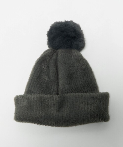 green label relaxing(グリーンレーベルリラクシング)の「ニットシャギー ポンポンキャップ / ニットキャップ(ニットキャップ/ビーニー・レディース・オフホワイト/ダークグレー/ブラック・FREE)」の6枚目の写真
