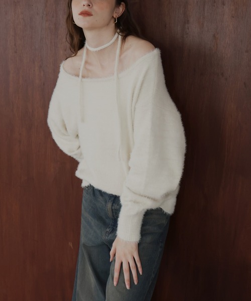 Mili affinity（ミリアフィニティー）の「チョーカー付きシャギーニットトップス（ニット/セーター・レディース・ブラウン/チャコール/オフホワイト・FREE）」の16枚目の写真