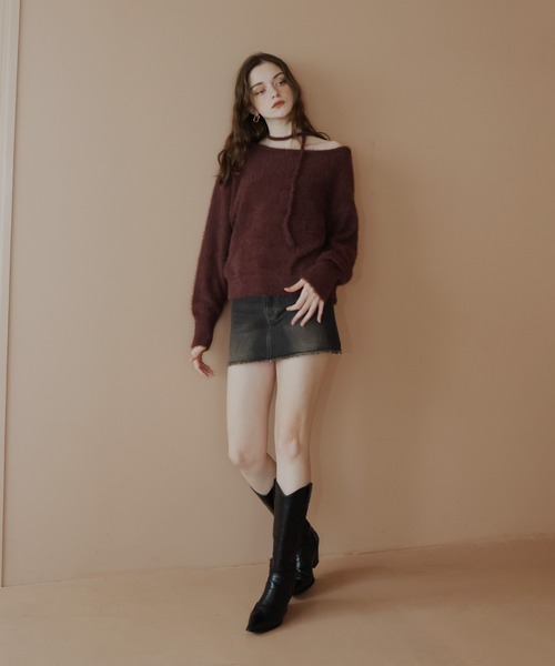 Mili affinity（ミリアフィニティー）の「チョーカー付きシャギーニットトップス（ニット/セーター・レディース・ブラウン/チャコール/オフホワイト・FREE）」の22枚目の写真