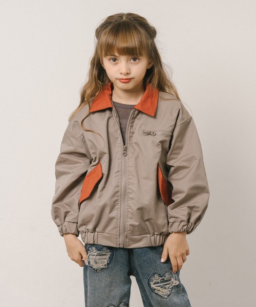 URBAN CHERRY（アーバンチェリー）の「配色カラージャケット（ブルゾン・キッズ・アイボリー/ブラウン・110cm/120cm/130cm/140cm）」の2枚目の写真