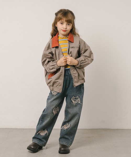 URBAN CHERRY（アーバンチェリー）の「配色カラージャケット（ブルゾン・キッズ・アイボリー/ブラウン・110cm/120cm/130cm/140cm）」の6枚目の写真