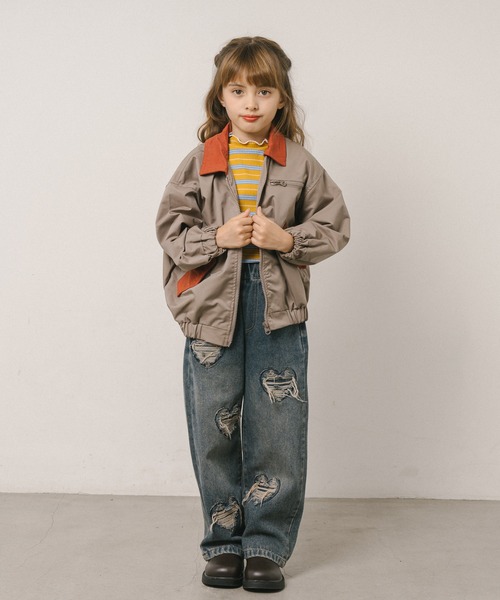 URBAN CHERRY（アーバンチェリー）の「配色カラージャケット（ブルゾン・キッズ・アイボリー/ブラウン・110cm/120cm/130cm/140cm）」の7枚目の写真