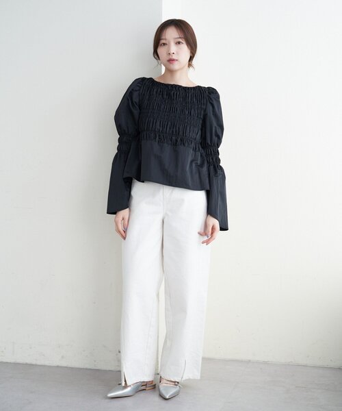 タグ付き新品未使用！　shenery 2WAYシャーリングブラウス SHENERY】《＠tsuru00コラボ》2WAYシャーリングブラウス | OUTLET