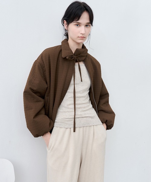 【tageechita】バルーンシルエットリボン付きショートキルティングジャケット