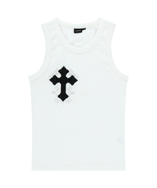 AAKAM(アーカム)の「AKM CROS2 ノースリーブ(ホワイト)(Tシャツ/カットソー・レディース・その他・1/2)」の1枚目の写真