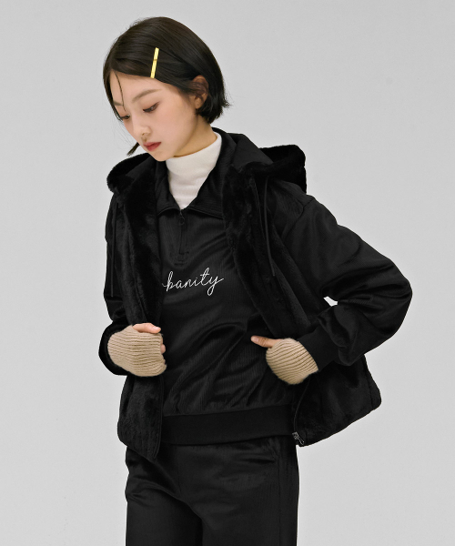 CHASECULT（チェイスカルト）の「女性ミンクフードベスト-ブラック（ベスト・レディース・ブラック・90/85）」の5枚目の写真
