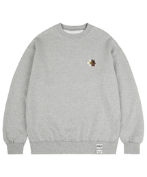 [UNISEX]レオパードフラワースマイル刺繍マンツーマン_グレー