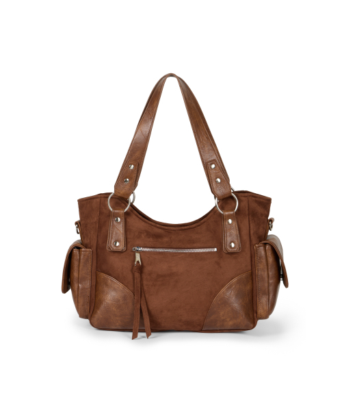 IUGAMAKARAS ショルダーバック スエードブラウン IUGAMAKARAS（イウガマカラス）の「Studded Suede Shoulder Bag (Brown