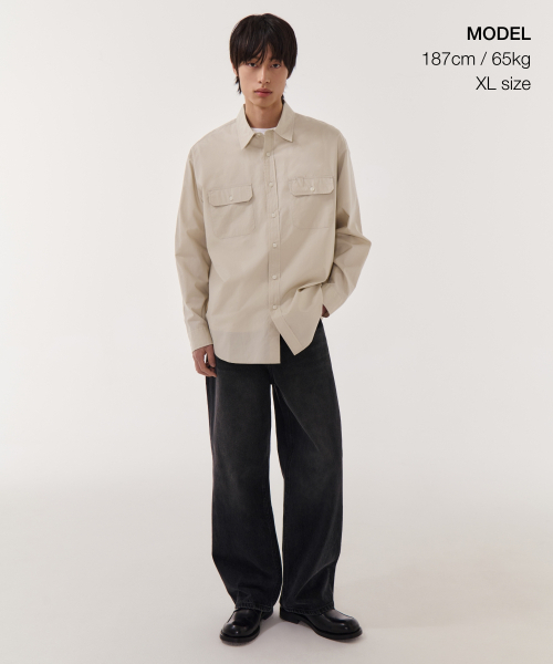 MUSINSA STANDARD（ムシンサスタンダード）の「リラックスドソフトポプリンオフィサーシャツ[ライトベージュ]（シャツ/ブラウス・メンズ・その他・XX-LARGE/SMALL/MEDIUM/LARGE/X-LARGE）」の2枚目の写真