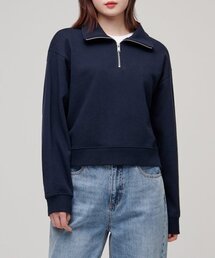 レディースハーフジップアップスウェットシャツ[ネイビー]