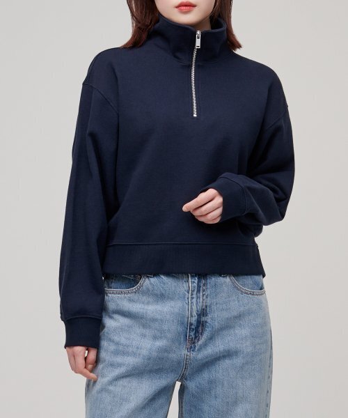 MUSINSA STANDARD WOMAN（ムシンサスタンダードウーマン）の「レディースハーフジップアップスウェットシャツ[ネイビー]（スウェット・レディース・その他・SMALL/MEDIUM/LARGE/X-SMALL）」の2枚目の写真