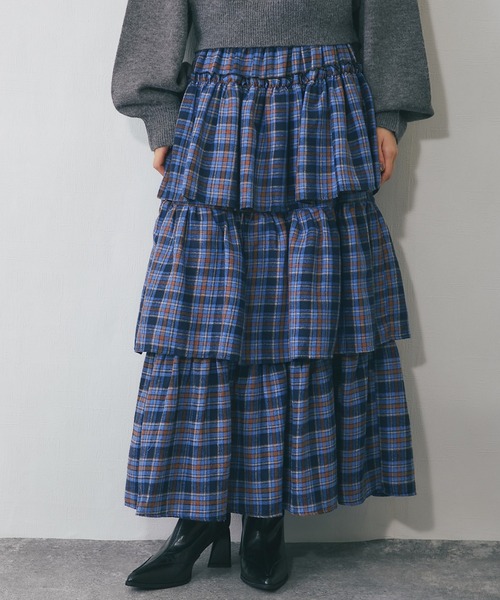 チェック柄ティアードロングスカート（スカート）｜ANOTHER S