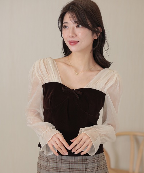Lace Ladies(レースレディース)の「シフォン ベロア ビスチェ ドッキング トップス(その他トップス・レディース・ブラック/ブラウン・FREE)」の1枚目の写真
