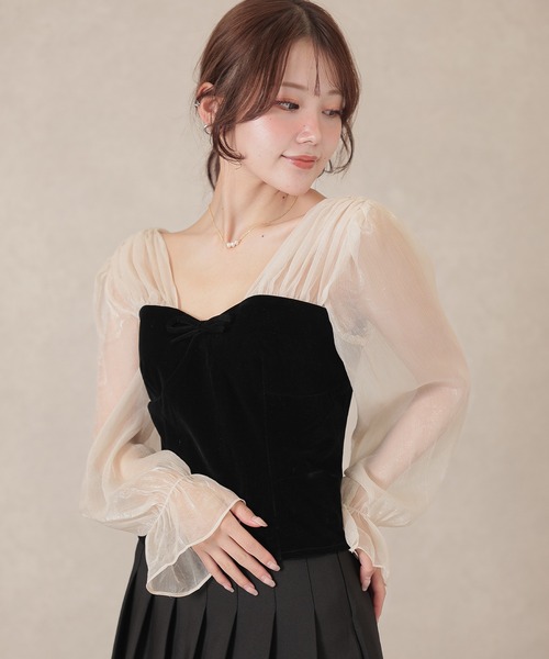 Lace Ladies(レースレディース)の「シフォン ベロア ビスチェ ドッキング トップス(その他トップス・レディース・ブラック/ブラウン・FREE)」の3枚目の写真