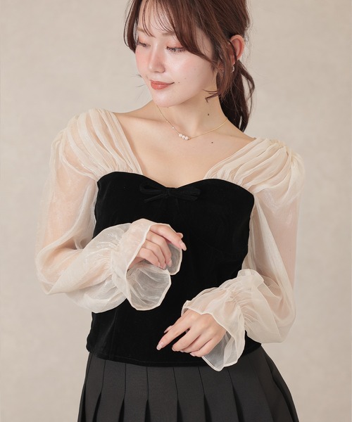 Lace Ladies(レースレディース)の「シフォン ベロア ビスチェ ドッキング トップス(その他トップス・レディース・ブラック/ブラウン・FREE)」の5枚目の写真