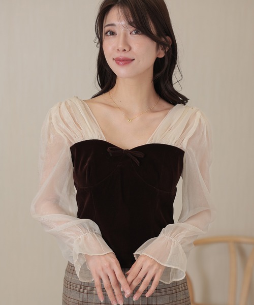 Lace Ladies(レースレディース)の「シフォン ベロア ビスチェ ドッキング トップス(その他トップス・レディース・ブラック/ブラウン・FREE)」の8枚目の写真