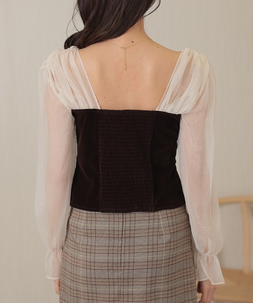 Lace Ladies(レースレディース)の「シフォン ベロア ビスチェ ドッキング トップス(その他トップス・レディース・ブラック/ブラウン・FREE)」の14枚目の写真