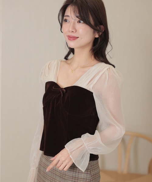 Lace Ladies(レースレディース)の「シフォン ベロア ビスチェ ドッキング トップス(その他トップス・レディース・ブラック/ブラウン・FREE)」の9枚目の写真