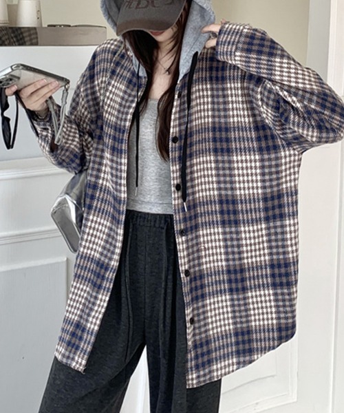 ONEP STAR(ワンピスター)の「フード付きチェック柄シャツ(シャツ/ブラウス・レディース・A/H/J/C/D/E/F/B/G/I・FREE)」の4枚目の写真