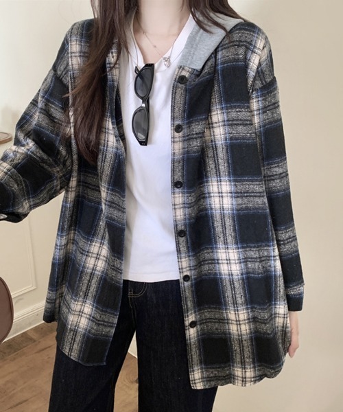ONEP STAR(ワンピスター)の「フード付きチェック柄シャツ(シャツ/ブラウス・レディース・A/H/J/C/D/E/F/B/G/I・FREE)」の5枚目の写真