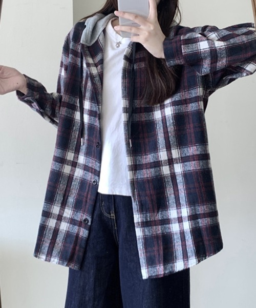 ONEP STAR(ワンピスター)の「フード付きチェック柄シャツ(シャツ/ブラウス・レディース・A/H/J/C/D/E/F/B/G/I・FREE)」の9枚目の写真