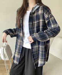 フード付きチェック柄シャツ