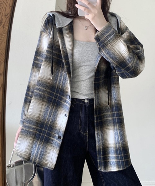 ONEP STAR(ワンピスター)の「フード付きチェック柄シャツ(シャツ/ブラウス・レディース・A/H/J/C/D/E/F/B/G/I・FREE)」の11枚目の写真