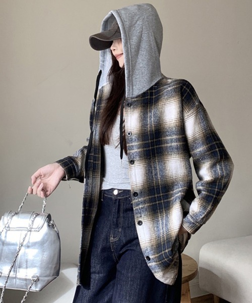ONEP STAR(ワンピスター)の「フード付きチェック柄シャツ(シャツ/ブラウス・レディース・A/H/J/C/D/E/F/B/G/I・FREE)」の13枚目の写真