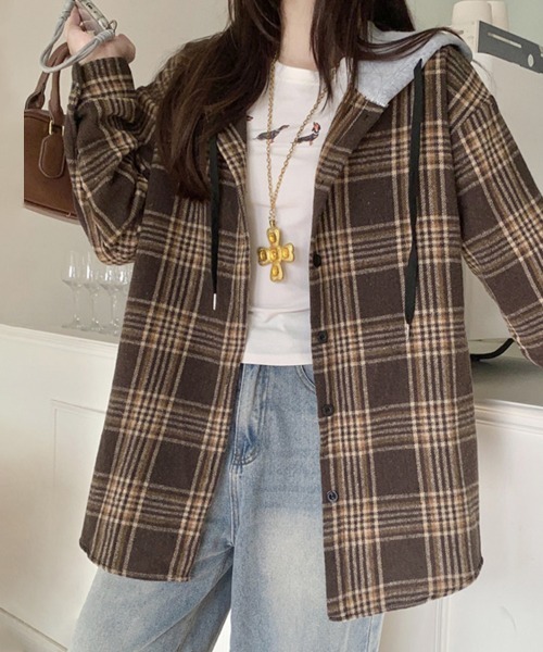 ONEP STAR(ワンピスター)の「フード付きチェック柄シャツ(シャツ/ブラウス・レディース・A/H/J/C/D/E/F/B/G/I・FREE)」の14枚目の写真